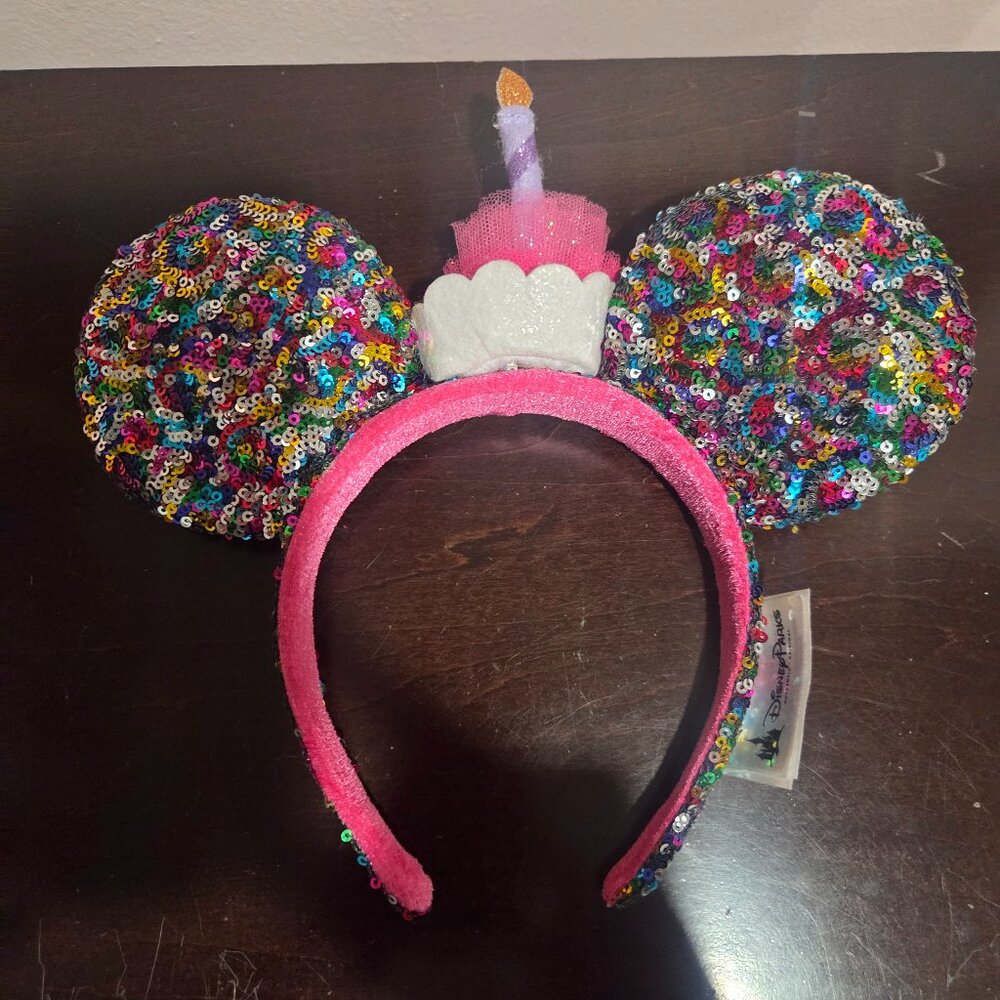Disney Pink Sequin Birthday Minnie Ears Headband
